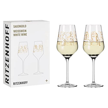 RITZENHOFF 3411001 Weißweinglas 300 ml - Serie Sagengold Nr. 1, 2er Set, Mythologiemotiv, Echt-Gold - Made in Germany, Roségold im Sale